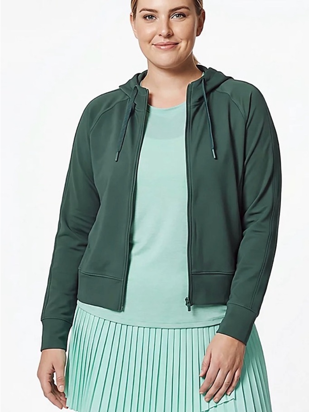 BCG Women's Full Zip Hooded Jacket Pockets Green Relaxed Fit XS Training Green